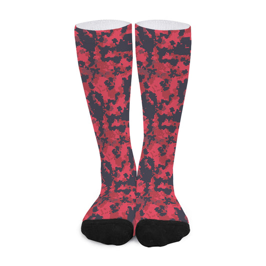 Red And Black Digital Camo Pattern Print Long Socks