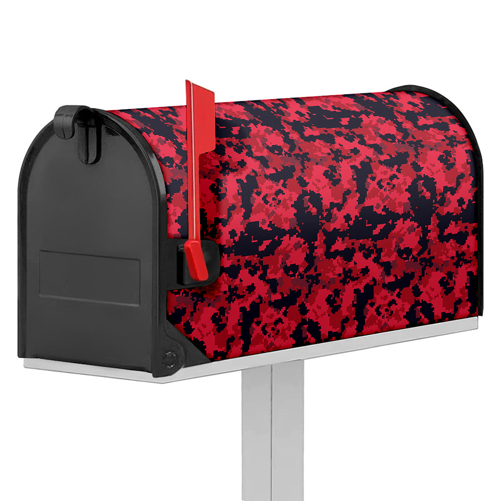 Red And Black Digital Camo Pattern Print Mailbox Cover
