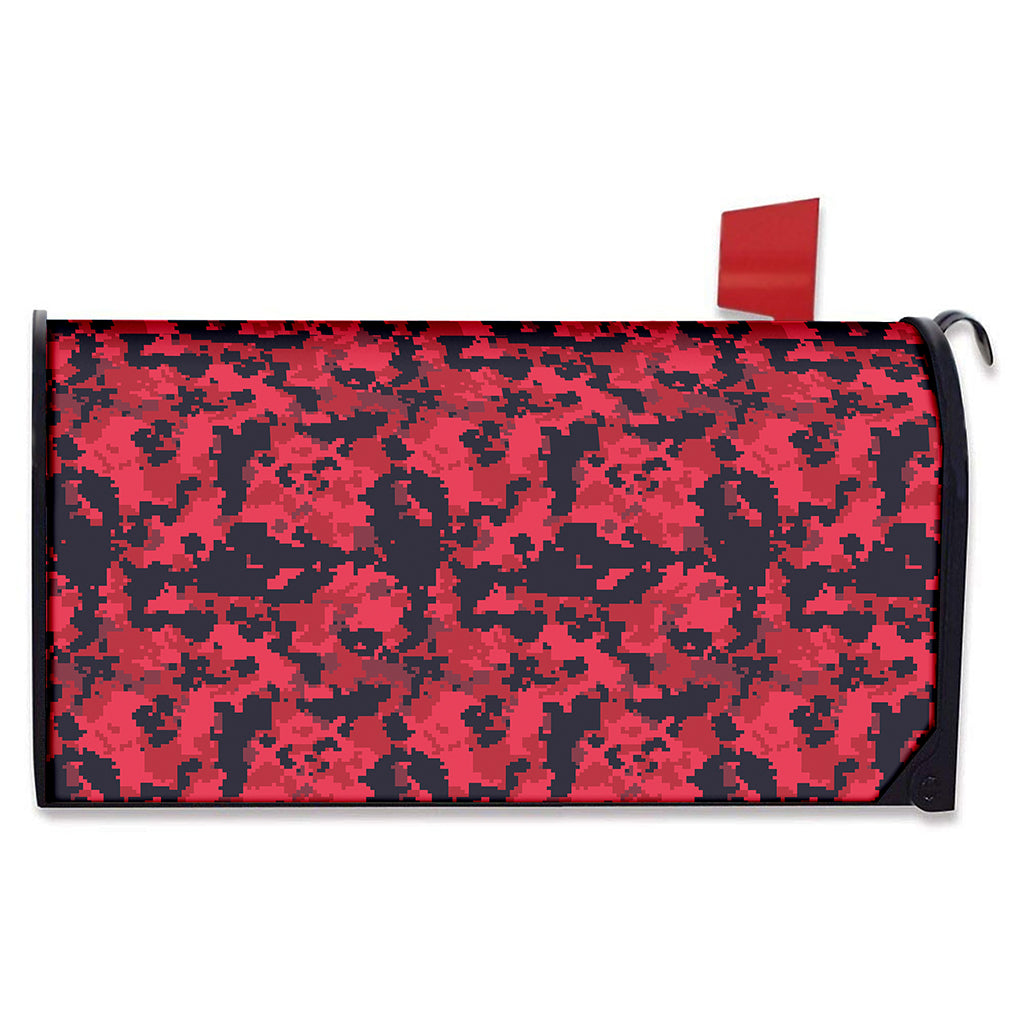 Red And Black Digital Camo Pattern Print Mailbox Cover