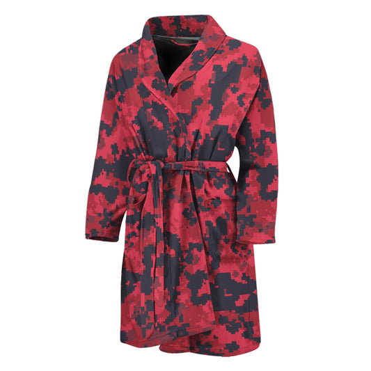 Red And Black Digital Camo Pattern Print Men's Bathrobe
