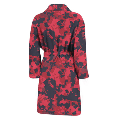 Red And Black Digital Camo Pattern Print Men's Bathrobe