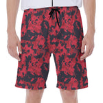 Red And Black Digital Camo Pattern Print Men's Beach Shorts