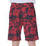 Red And Black Digital Camo Pattern Print Men's Beach Shorts