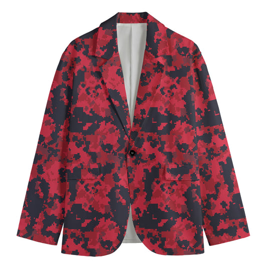 Red And Black Digital Camo Pattern Print Men's Blazer