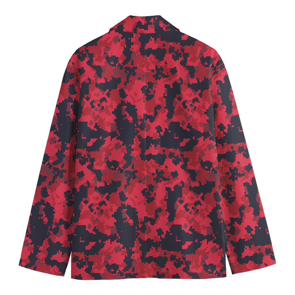 Red And Black Digital Camo Pattern Print Men's Blazer