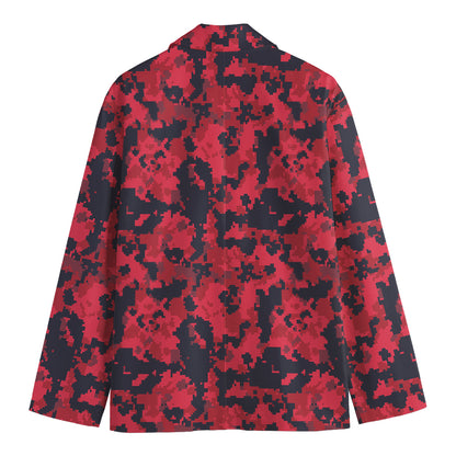 Red And Black Digital Camo Pattern Print Men's Blazer