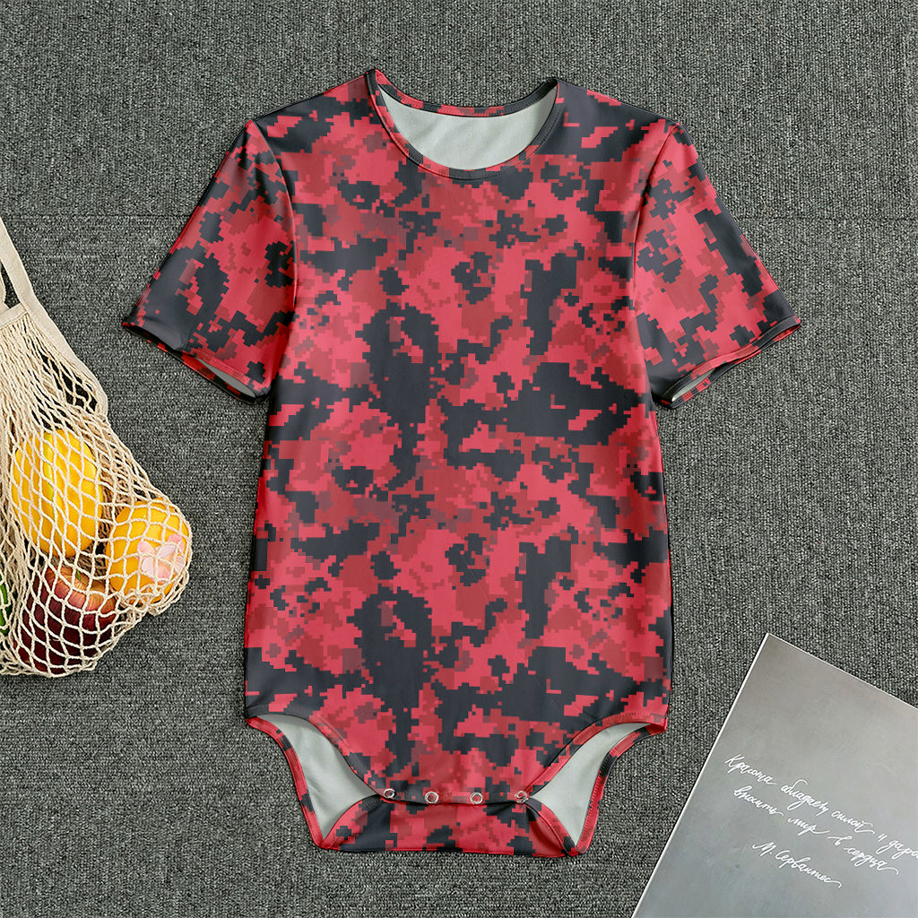 Red And Black Digital Camo Pattern Print Men's Bodysuit
