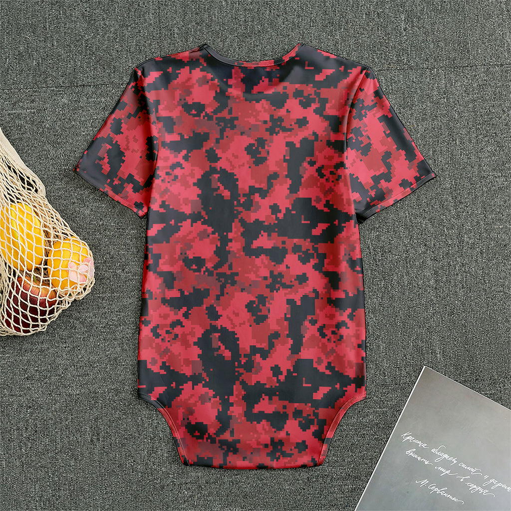 Red And Black Digital Camo Pattern Print Men's Bodysuit