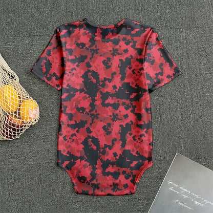 Red And Black Digital Camo Pattern Print Men's Bodysuit