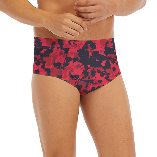 Red And Black Digital Camo Pattern Print Men's Briefs