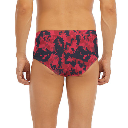 Red And Black Digital Camo Pattern Print Men's Briefs