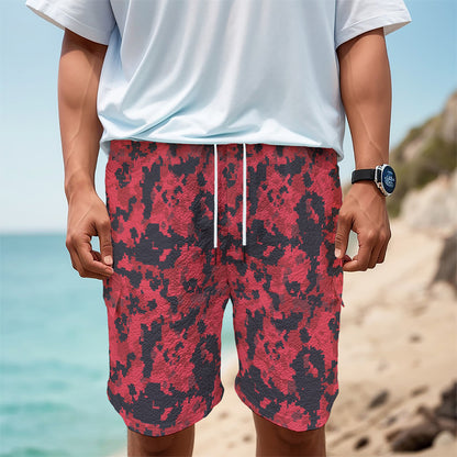 Red And Black Digital Camo Pattern Print Men's Cargo Shorts