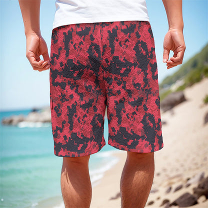 Red And Black Digital Camo Pattern Print Men's Cargo Shorts