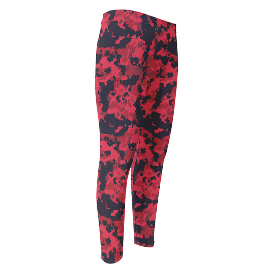 Red And Black Digital Camo Pattern Print Men's Compression Pants