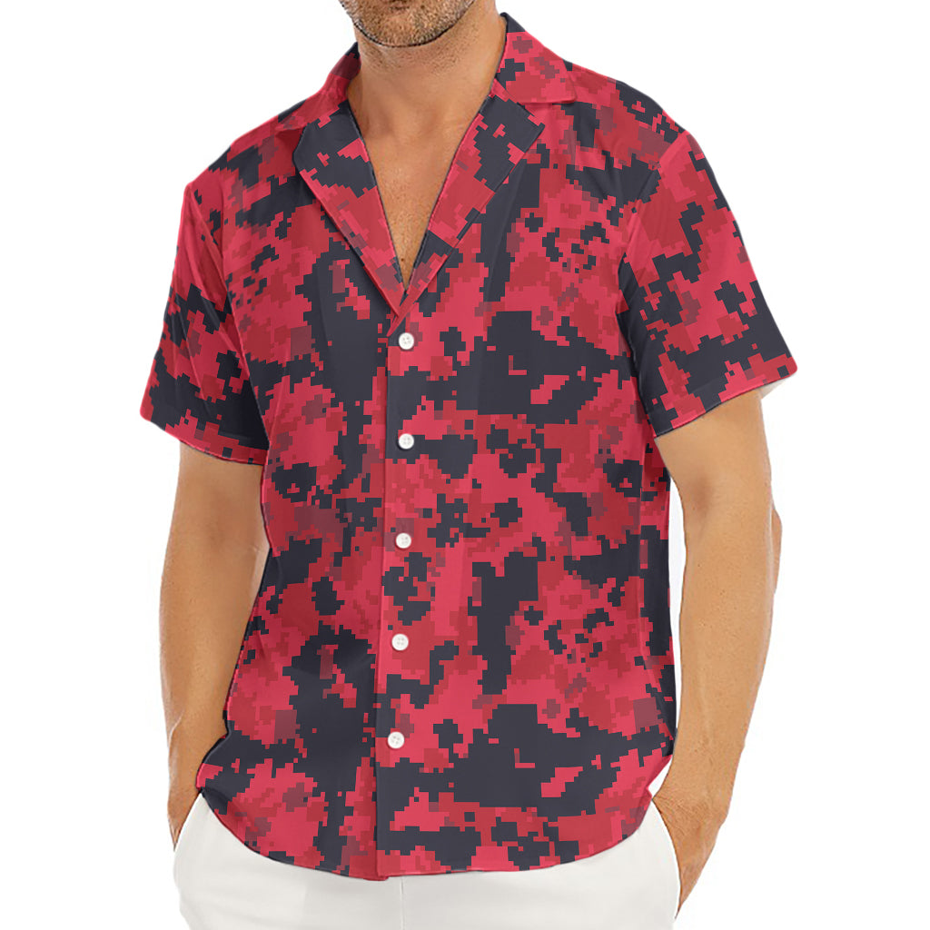 Red And Black Digital Camo Pattern Print Men's Deep V-Neck Shirt