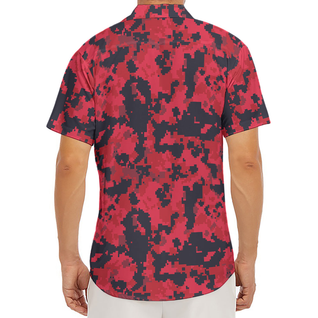 Red And Black Digital Camo Pattern Print Men's Deep V-Neck Shirt