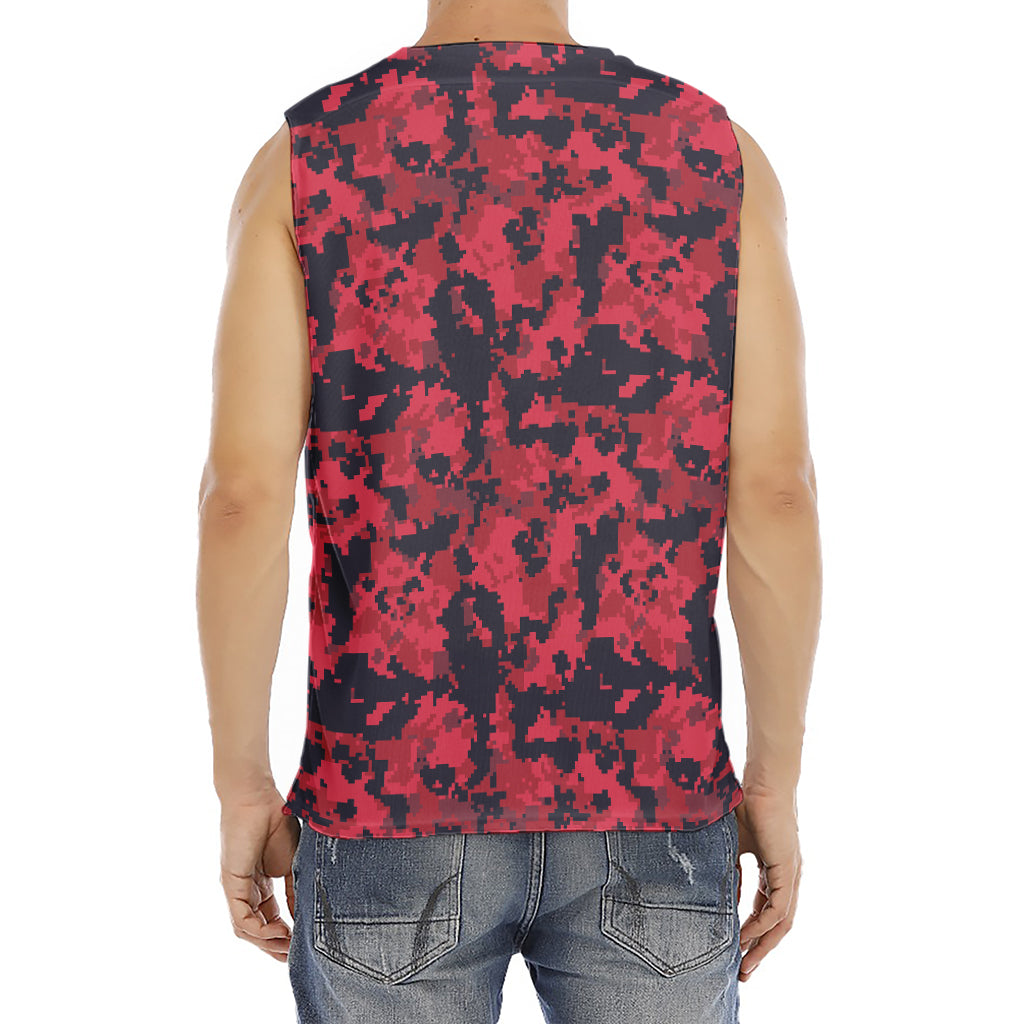Red And Black Digital Camo Pattern Print Men's Fitness Tank Top