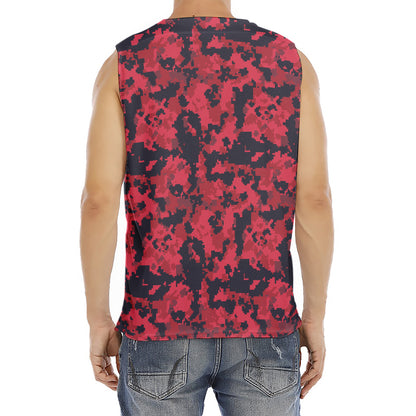 Red And Black Digital Camo Pattern Print Men's Fitness Tank Top