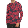 Red And Black Digital Camo Pattern Print Men's Long Sleeve Rash Guard