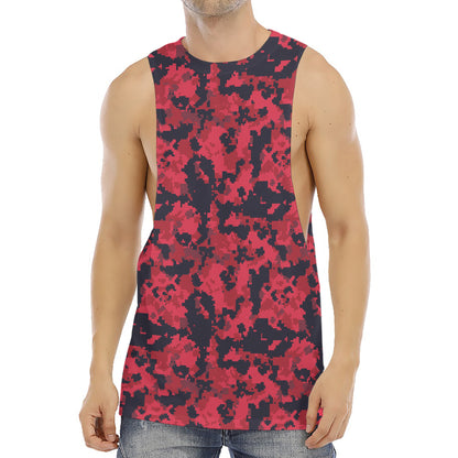 Red And Black Digital Camo Pattern Print Men's Muscle Tank Top