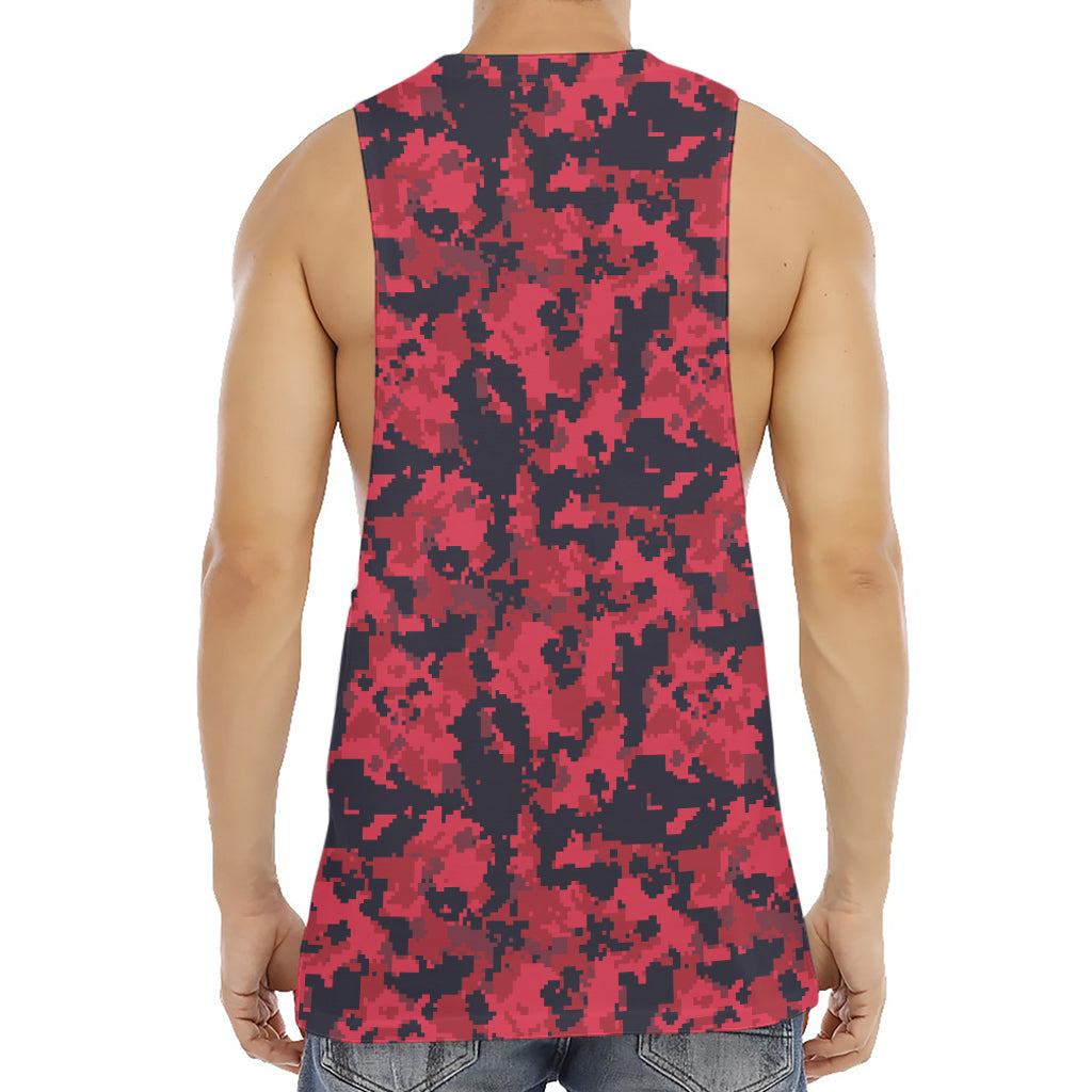 Red And Black Digital Camo Pattern Print Men's Muscle Tank Top