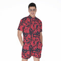 Red And Black Digital Camo Pattern Print Men's Romper