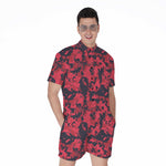Red And Black Digital Camo Pattern Print Men's Rompers