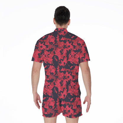 Red And Black Digital Camo Pattern Print Men's Rompers