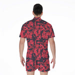 Red And Black Digital Camo Pattern Print Men's Rompers
