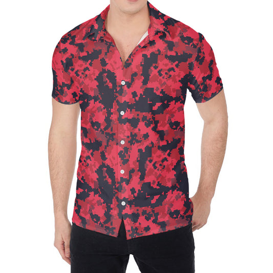 Red And Black Digital Camo Pattern Print Men's Shirt
