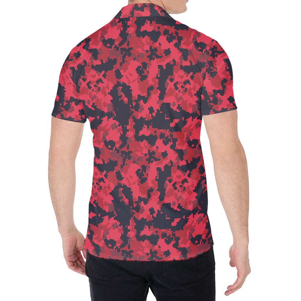 Red And Black Digital Camo Pattern Print Men's Shirt