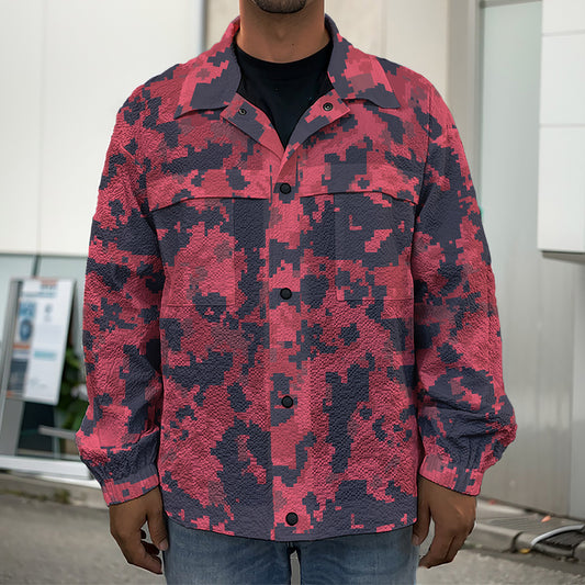 Red And Black Digital Camo Pattern Print Men's Shirt Jacket