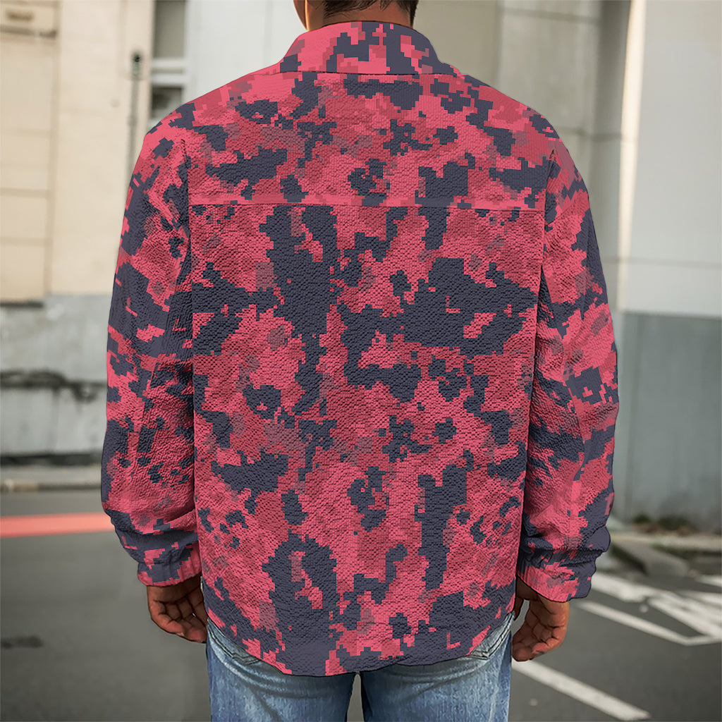 Red And Black Digital Camo Pattern Print Men's Shirt Jacket