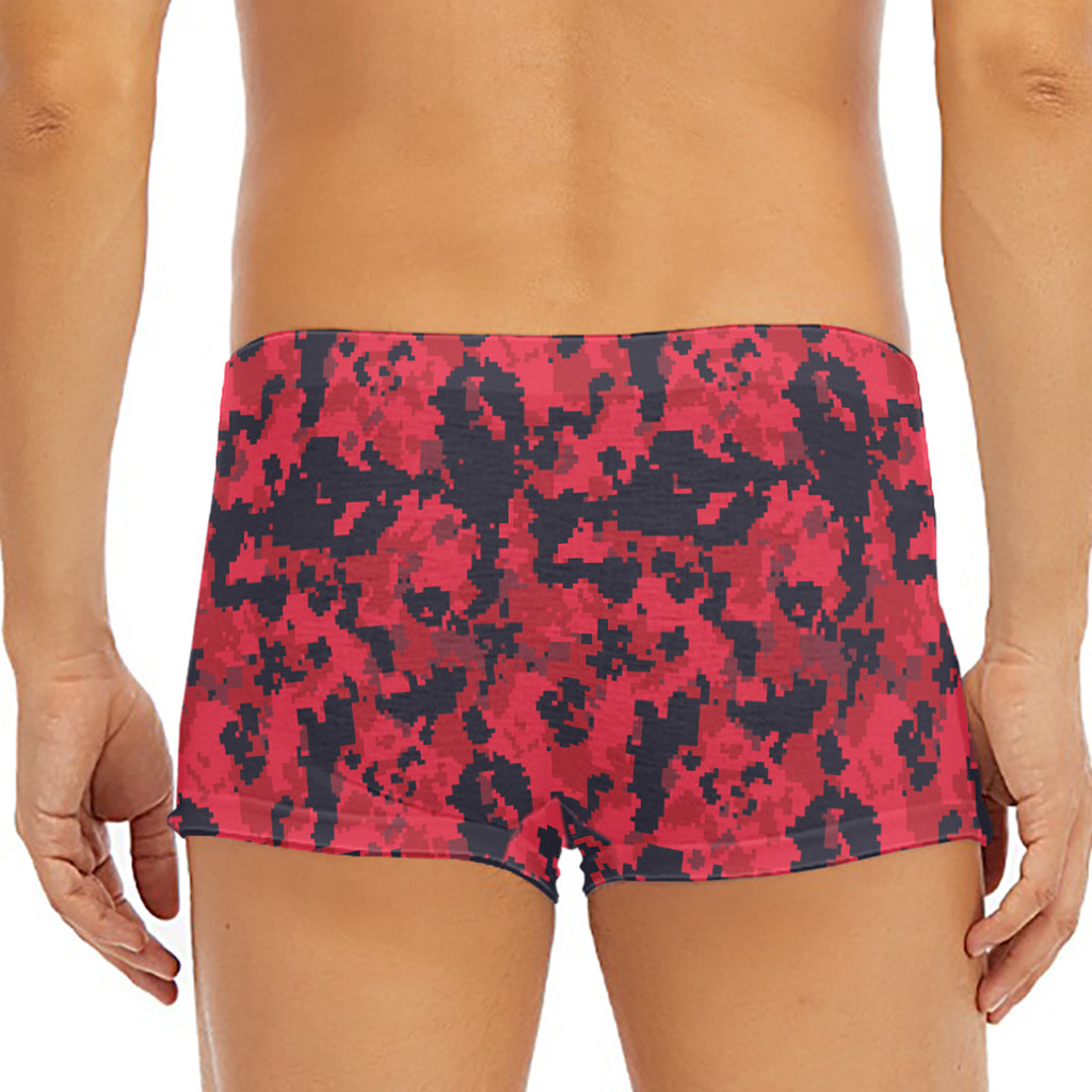 Red And Black Digital Camo Pattern Print Men's Short Boxer Briefs