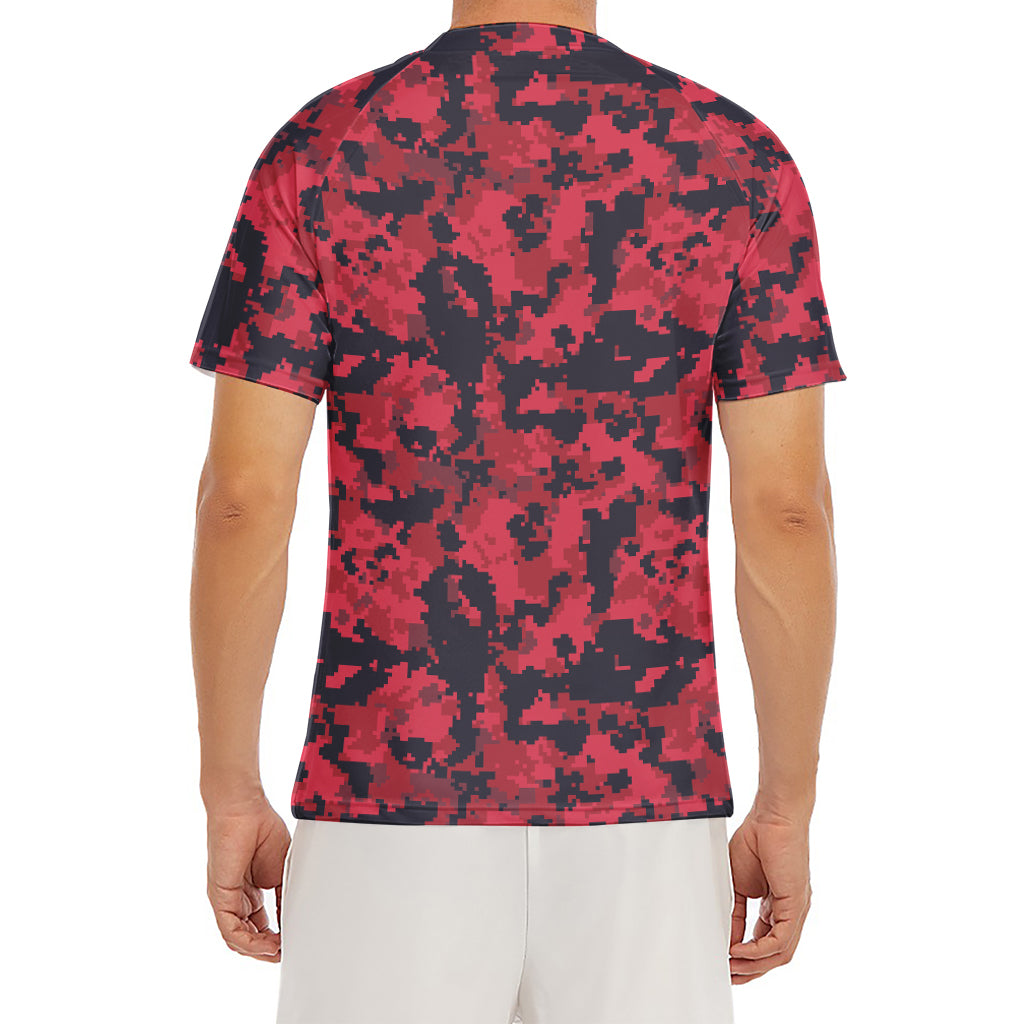 Red And Black Digital Camo Pattern Print Men's Short Sleeve Rash Guard