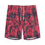 Red And Black Digital Camo Pattern Print Men's Sports Shorts