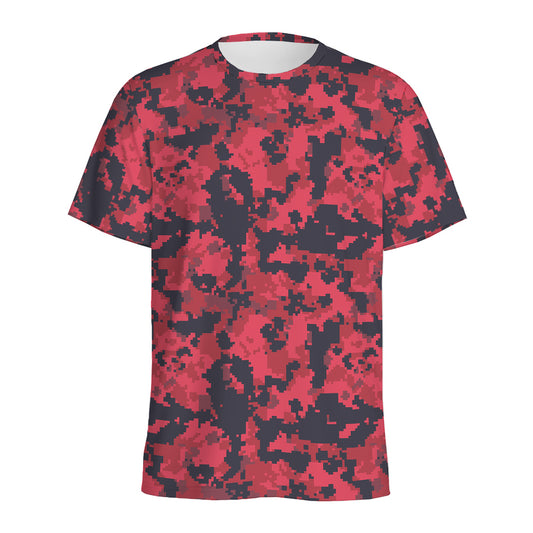 Red And Black Digital Camo Pattern Print Men's Sports T-Shirt