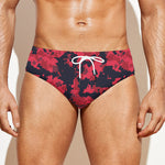 Red And Black Digital Camo Pattern Print Men's Swim Briefs