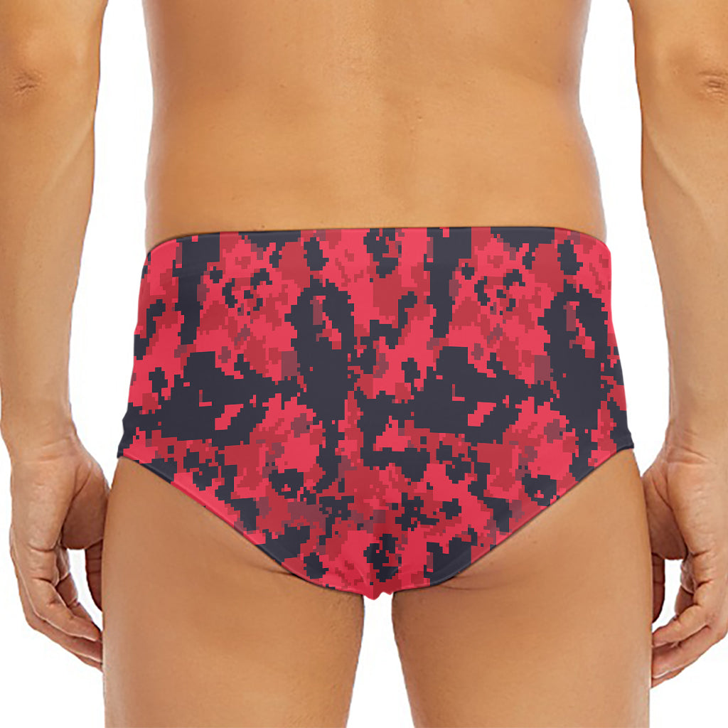 Red And Black Digital Camo Pattern Print Men's Triangle Swim Briefs