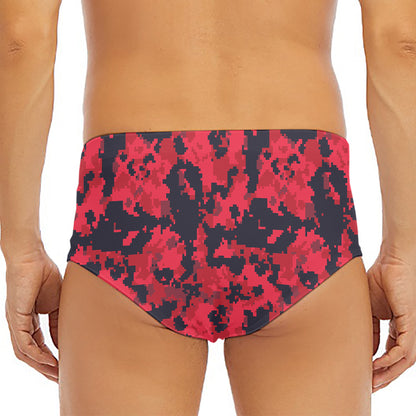 Red And Black Digital Camo Pattern Print Men's Triangle Swim Briefs