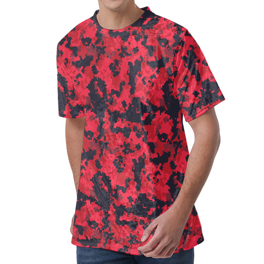Red And Black Digital Camo Pattern Print Men's Velvet T-Shirt