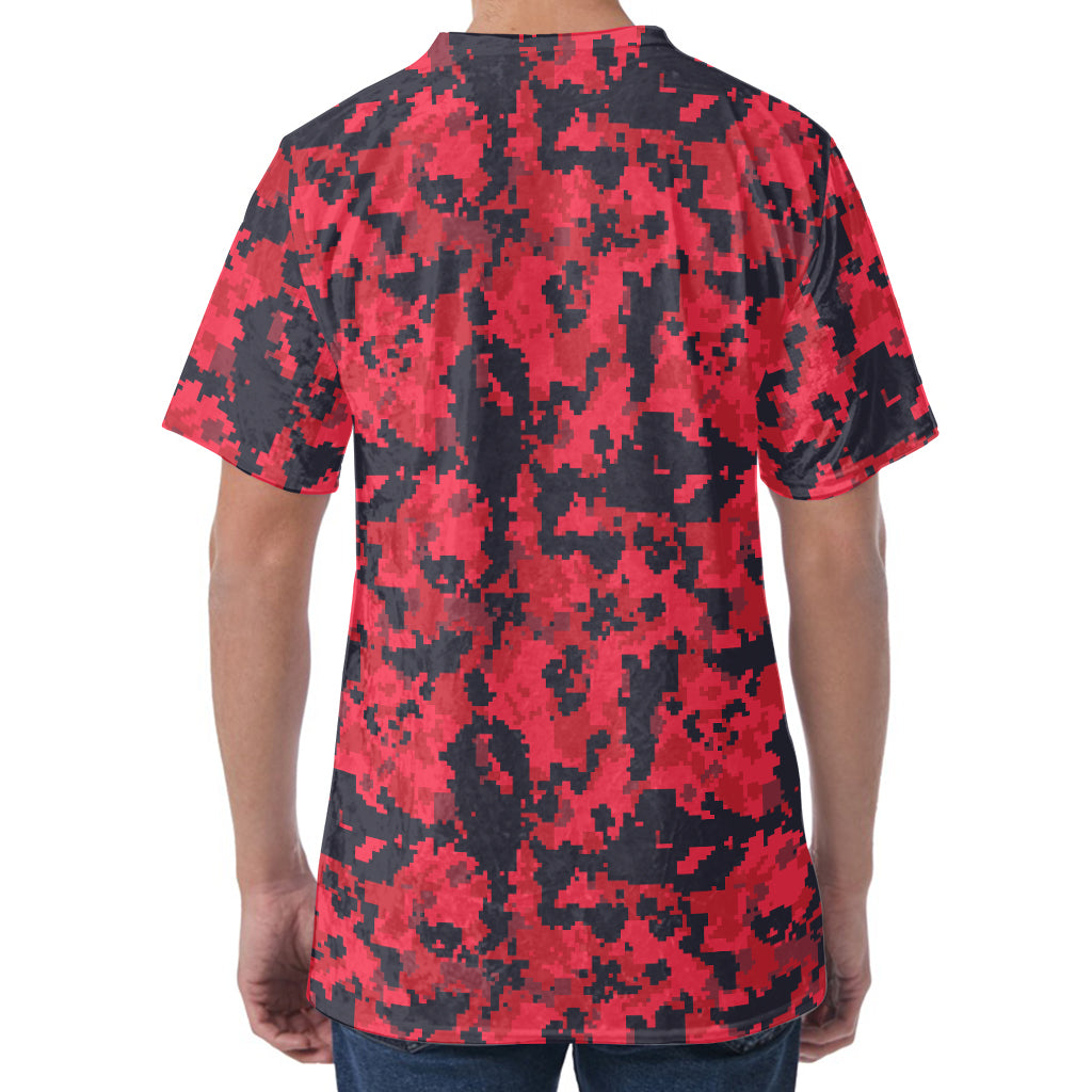 Red And Black Digital Camo Pattern Print Men's Velvet T-Shirt
