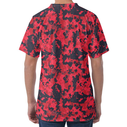 Red And Black Digital Camo Pattern Print Men's Velvet T-Shirt