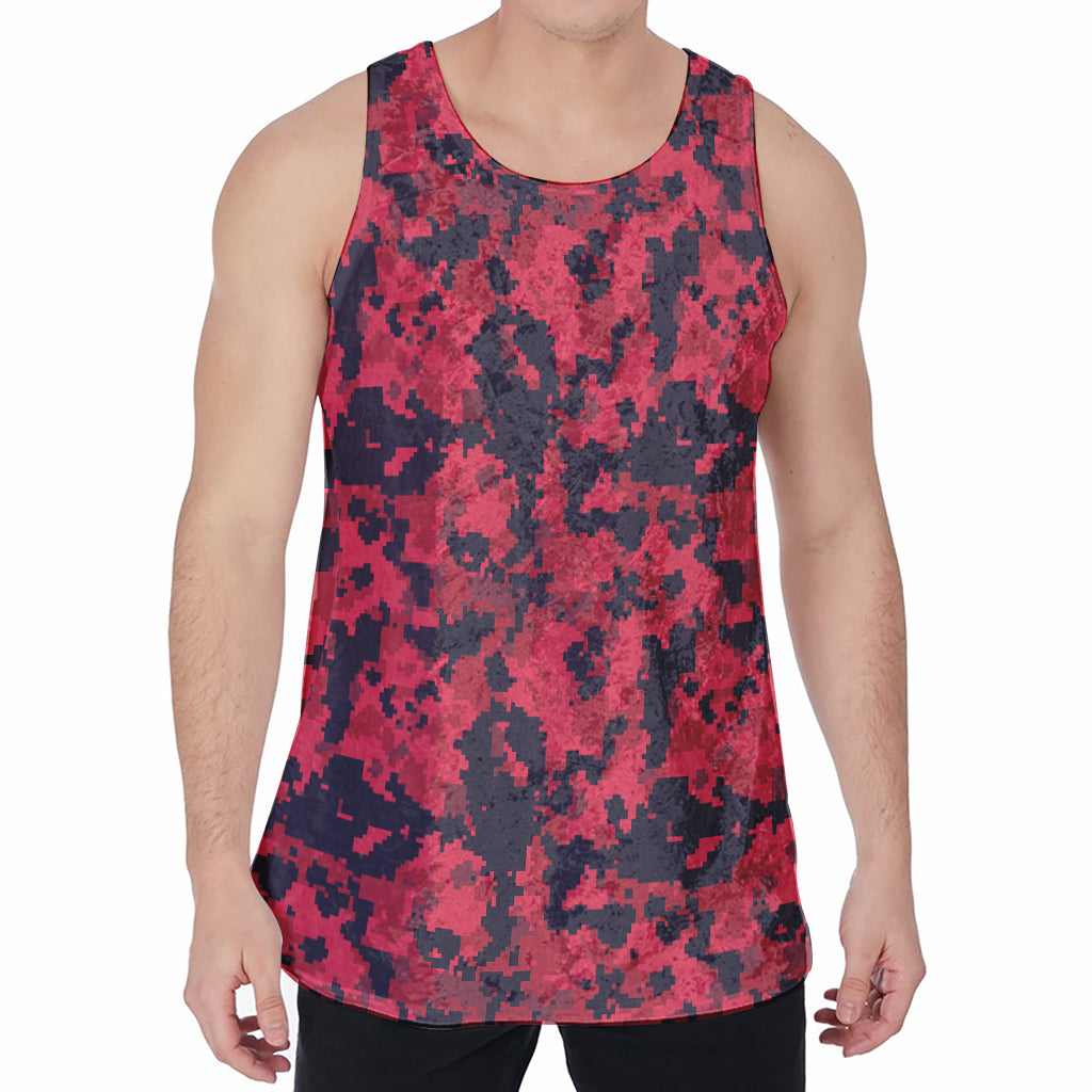 Red And Black Digital Camo Pattern Print Men's Velvet Tank Top