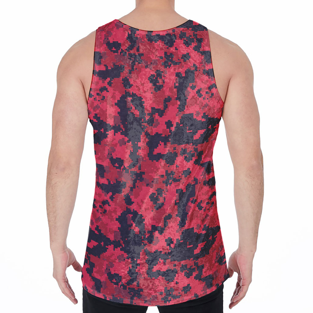 Red And Black Digital Camo Pattern Print Men's Velvet Tank Top