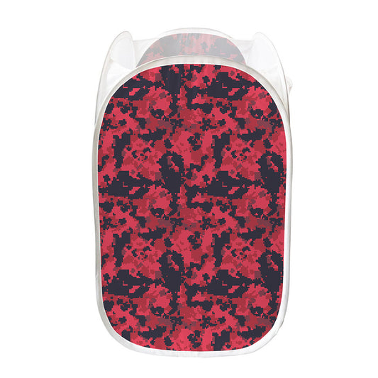 Red And Black Digital Camo Pattern Print Mesh Laundry Hamper