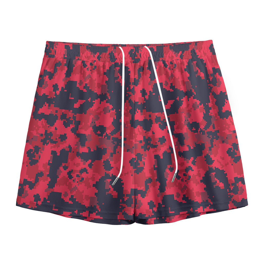 Red And Black Digital Camo Pattern Print Mesh Shorts