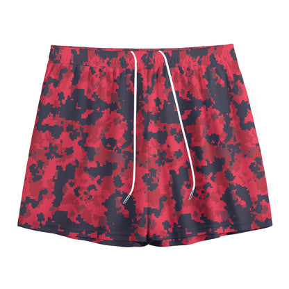 Red And Black Digital Camo Pattern Print Mesh Shorts