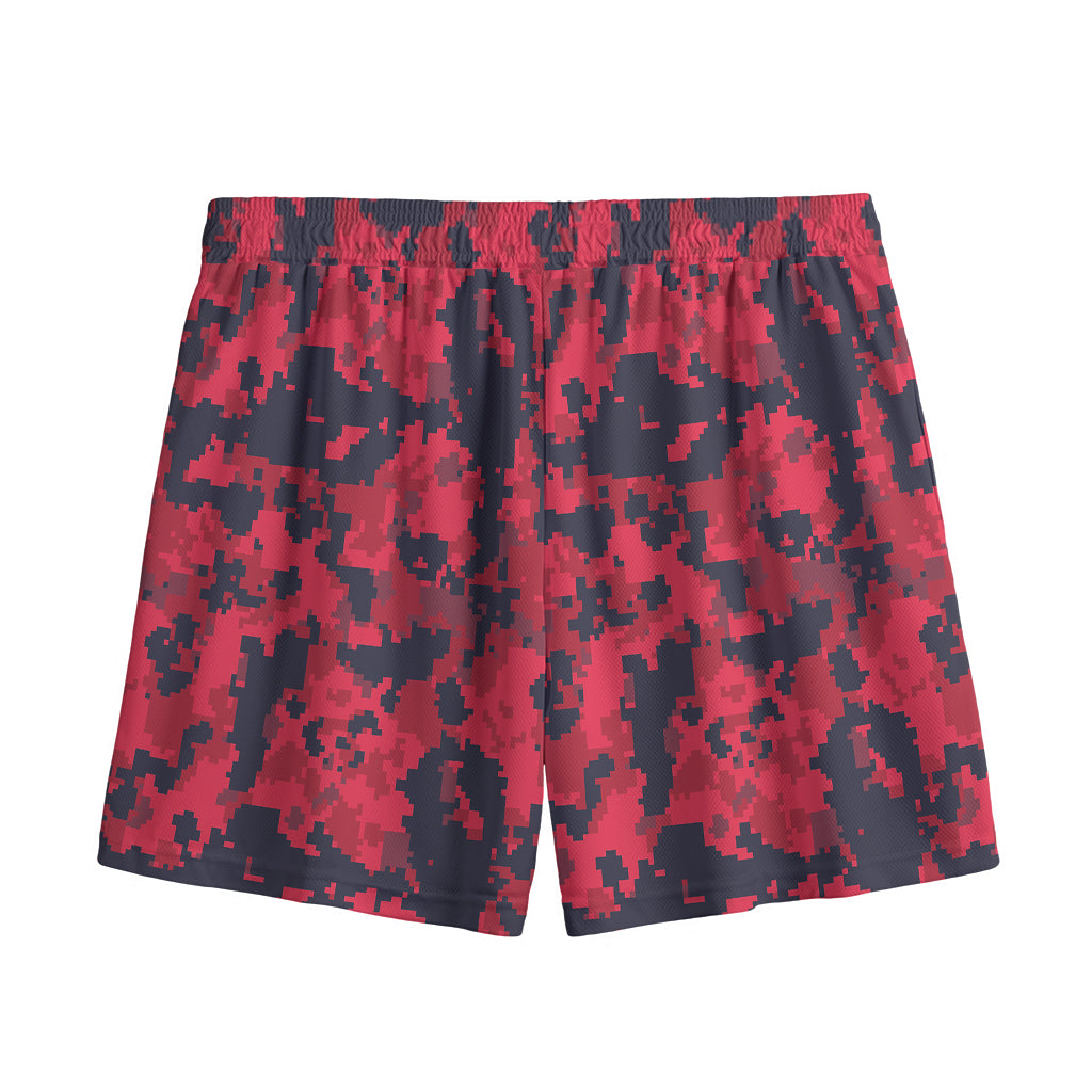 Red And Black Digital Camo Pattern Print Mesh Shorts