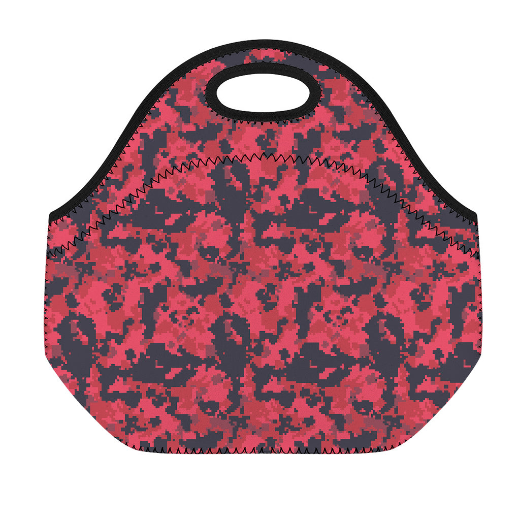 Red And Black Digital Camo Pattern Print Neoprene Lunch Bag